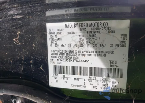 2007 Ford Explorer Sport Trac Limited из США, поврежденный, VIN 1FMEU33K17UA73451